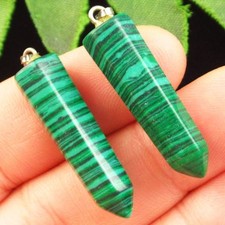 2pcs Faceted Man-made Malachite Pendulum Pendant Bead 30x8mm H16450
