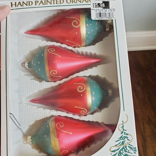 Vintage Rauch Pyramid Glass Ornaments Red & Green Gold Glitter Stencil Set 16 - Picture 6 of 8