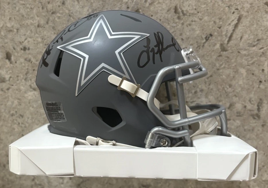 达拉斯牛仔队双签名迷你头盔特洛伊·艾克曼和迈克尔·欧文 W 双真品证明 — 第 2/4 张图片