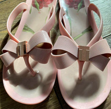 Women's Pink Floral Flower Flip Flop Thong Sandal Bow Accent Slip On 8.5