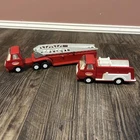 Tiny Tonka Model # 675 Aerial Ladder Fire Truck Red Pressed Steel 11" Tanker