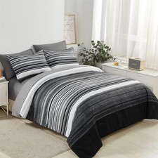 7-Piece Bedding Set Striped Duvet Cover Set Queen Size