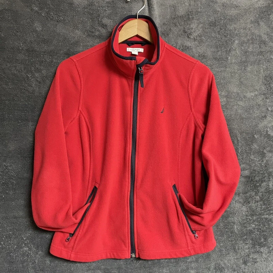 NAUTICA Women's Red Fleece Zip-up Sweatshirt SZ/M - Image 4 of 4