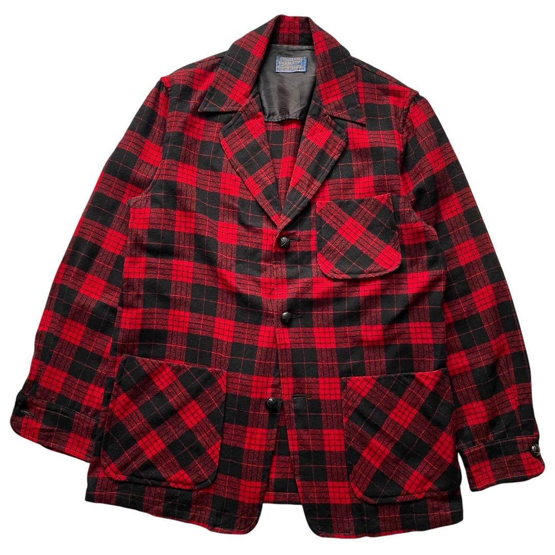 50s Pendleton Wool Check Tailored Jacket Red/Blac… - image 1