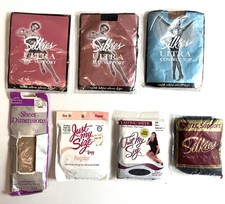 Vintage Plus Queen Sizes Pantyhose Lot 6 Hose 1 Knee Highs, Various Sizes Etc