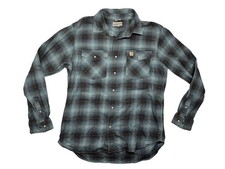 CARHARTT Blue Stretch-Cotton PEARL-SNAP BUTTON-UP SHIRT Western Cowboy Men's L