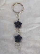 Star Sodalite And Glass Handmade Keyring 5" Long
