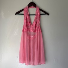 Victoria's Secret Pink Lace Halter Babydoll Mesh Chemise Lingerie Medium