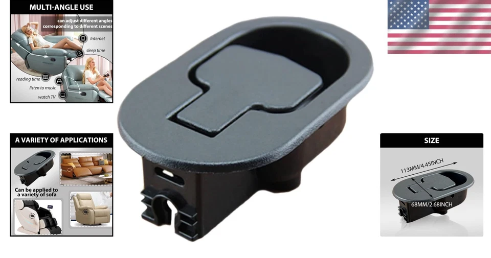Durable Universal Recliner Handle - Black Metal Replacement with Hooks Included - Image 2 of 4