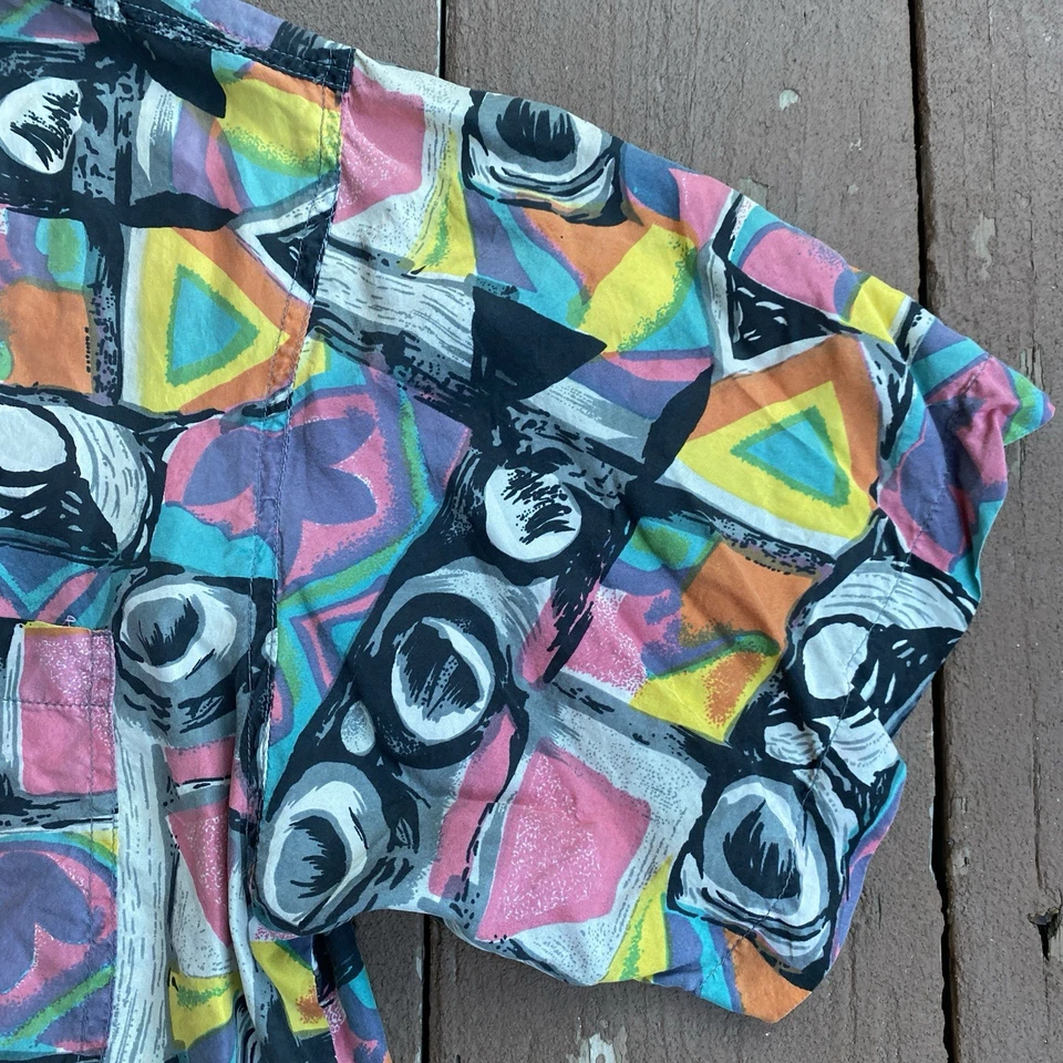 Vintage Kikomo 100% Silk Shirt Women's XL 90s Hip Hop Art Abstract - Image 3 of 4