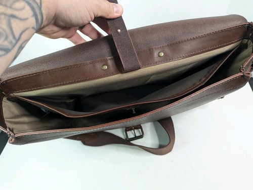 LL Bean Leather Messenger Bag Laptop Bag Shoulder Strap Drop Handle 12"x15"x3.5" - Picture 13 of 24