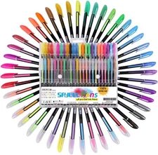 48 Packs Glitter Metallic Gel Pen Set Coloring Neon Pens Set for Adult Coloring