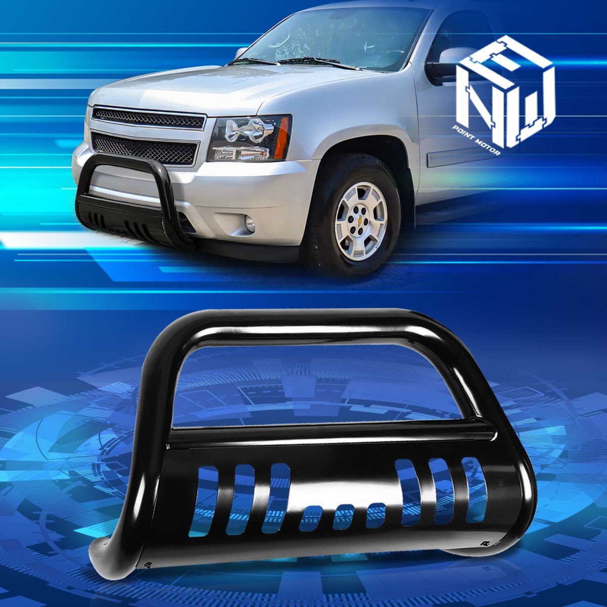 Matte Black AVT Style Bull Bar Brush Push Front Bumper Grill Grille Guard With Skid 246353