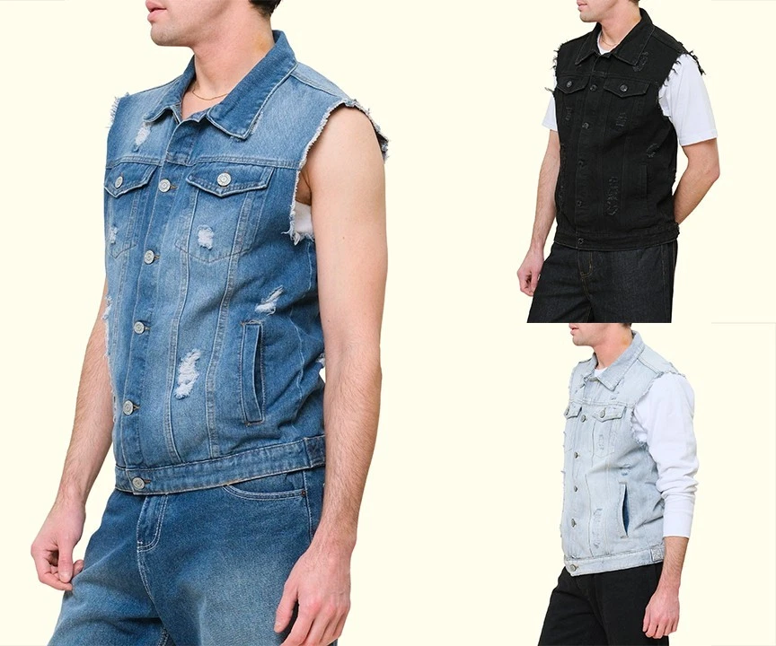Victorious Men's Washes Distressed Denim Vest Sleeveless Jacket S~5XL -DK101
Opens in a new window o