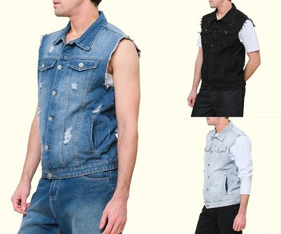 Victorious Men's Washes Distressed Denim Vest Sleeveless Jacket S~5XL -DK101