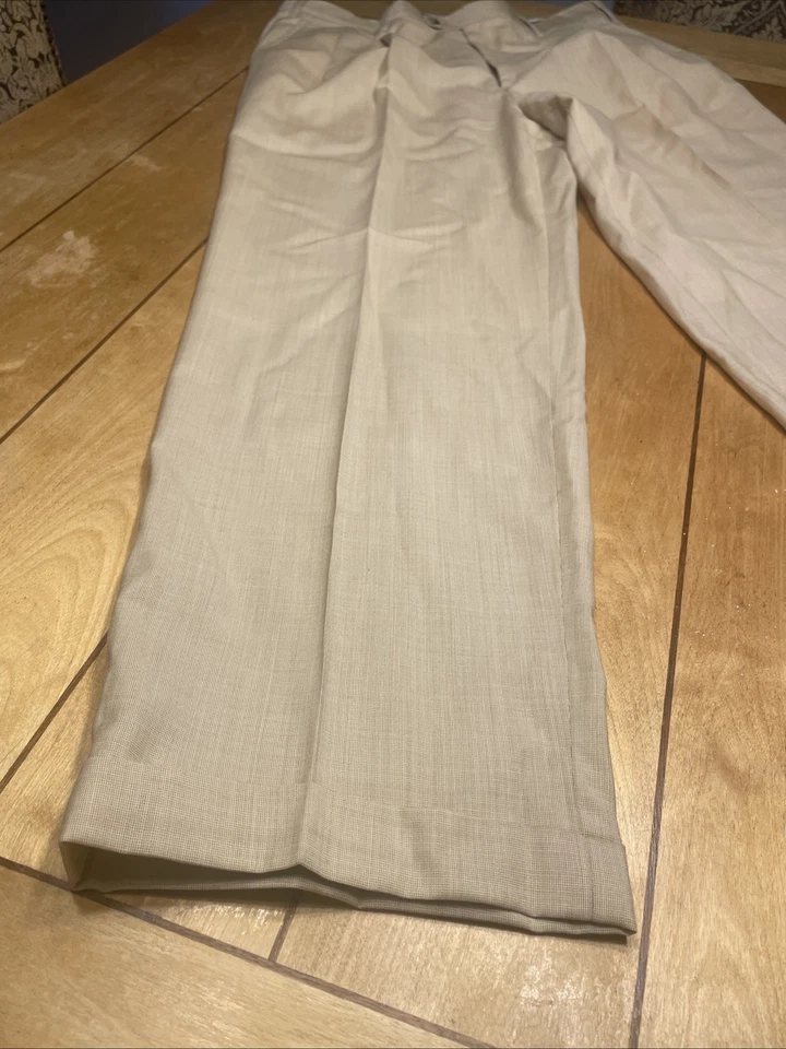 Pantalones de vestir Hickey Freeman para hombre 34 tostados plisados con puños 100 % lana hechos en Italia Foto 3 de 4