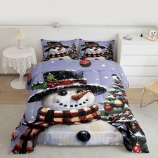 Kids Christmas Theme Decorations Bedding Set Xmas Snowman Comforter Set for B...