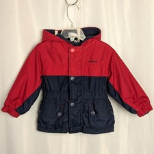 Vtg Oshkosh Reversible Fleece Puffer Red Blue Snap/Zip Up Hooded Jacket Boys 2T