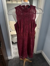 Topshop Bodycon Dress Burgundy Lace Sleeveless Mini Party UK 8 Stretch