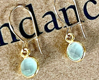 NEW $88 Sundance 3/4'' 14kt Gold GF SEAFOAM CHALCEDONY Birthstone Gemini Earrings