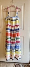 New Gap  Multicolor Striped Cotton Smocked Maxi Tank Sun Dress XL Zipper Pockets