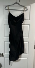 Black Silk Dress, Gold Chain Sleeves, Tight Fitting, Size M