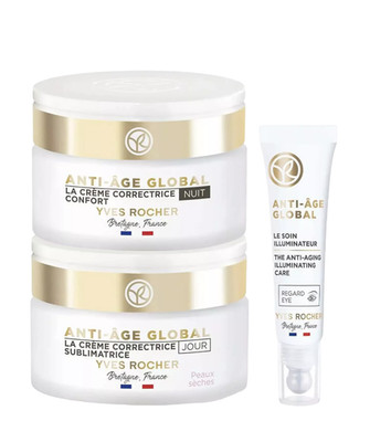 Yves Rocher Complete Anti-Age Global Day Night Care Face Eye Cream 3er Set