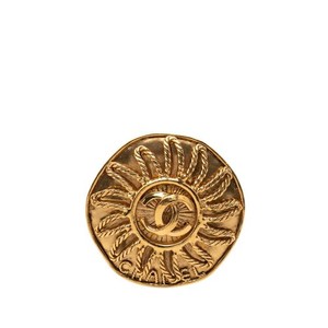 Authentic Chanel Coco Mark Logo Sun Vintage Brooch Gold Plated Ladies CHANEL Used