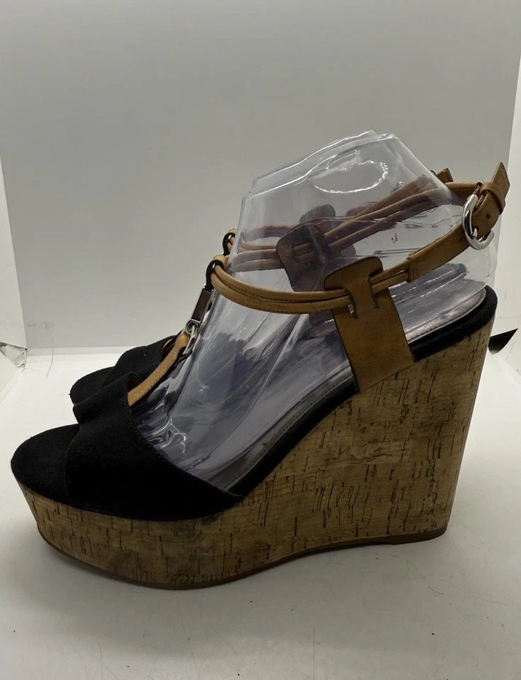 Cuñas de corcho Coach Linden para mujer de lona negra de cuero vegano talla 9B con tiras Foto 3 de 4