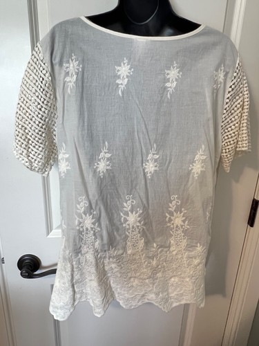 MERONA XL COTTON TOP SHIRT IVORY WHITE EMBROIDERED LACE TUNIC BLOUSE VACA - Picture 6 of 6
