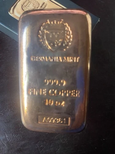 10oz Copper Bullion Bar – 999.9 Germania Mint Cast, Sealed with Box, Pure Copper