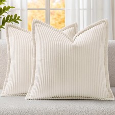 Corduroy Throw Pillow Covers 18x18 Set of 2, Neutral Decorative Soft Boho Cou...