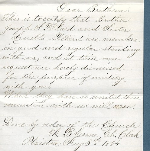 1884 Reference Letter For Joseph Pollard Plaistow Baptist Church - Lowell Church - Picture 4 of 4