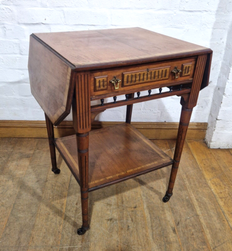 Antique Victorian Carved Walnut Flap Sided Folding 2 Tier Occasional Side Table - Picture 7 of 24