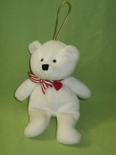 VINTAGE Dakin 1990's Small WHITE TEDDY BEAR Beanie PLUSH w/ Red Valentine Heart