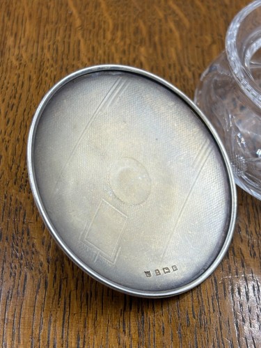 Art deco silver lidded cut glass jar - great for jewellery Birmingham 1934 - Picture 6 of 9