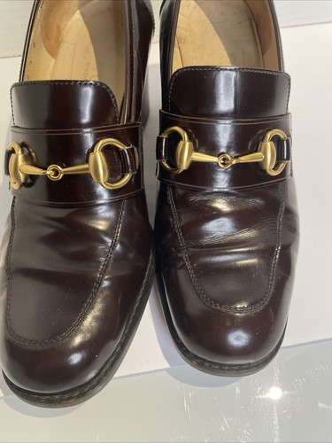 VINTAGE GUCCI BROWN LEATHER LOAFERS W/ HORSEBIT BUCKLES SIZE 7.5 - Picture 4 of 13