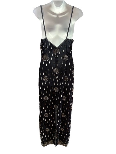 Chaudry Dress Womens Medium Navy Blue Sequin 100% Silk Long Maxi Formal Evening - Picture 5 of 12