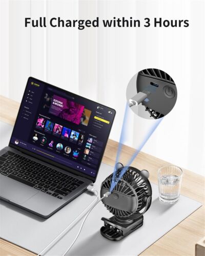 Clip on Fan, Rechargeable Portable Fan with 2000mAh Battery Operated, Small Fan - Picture 3 of 8