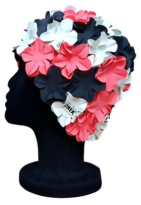 CHEX Anzio Damen 3D Blumen Blütenblatt 3 Farben Badehut schwarz weiß hot pink