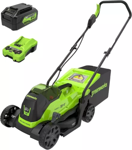 Greenworks 24V 13"Brushless Cordless (Push) Lawn Mower,4.0Ah Battery and Charge