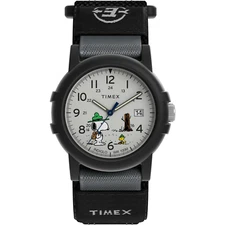 Timex TW4B29100, Peanuts Weekender Black Slip Thru Fabric Watch, Date, NEW