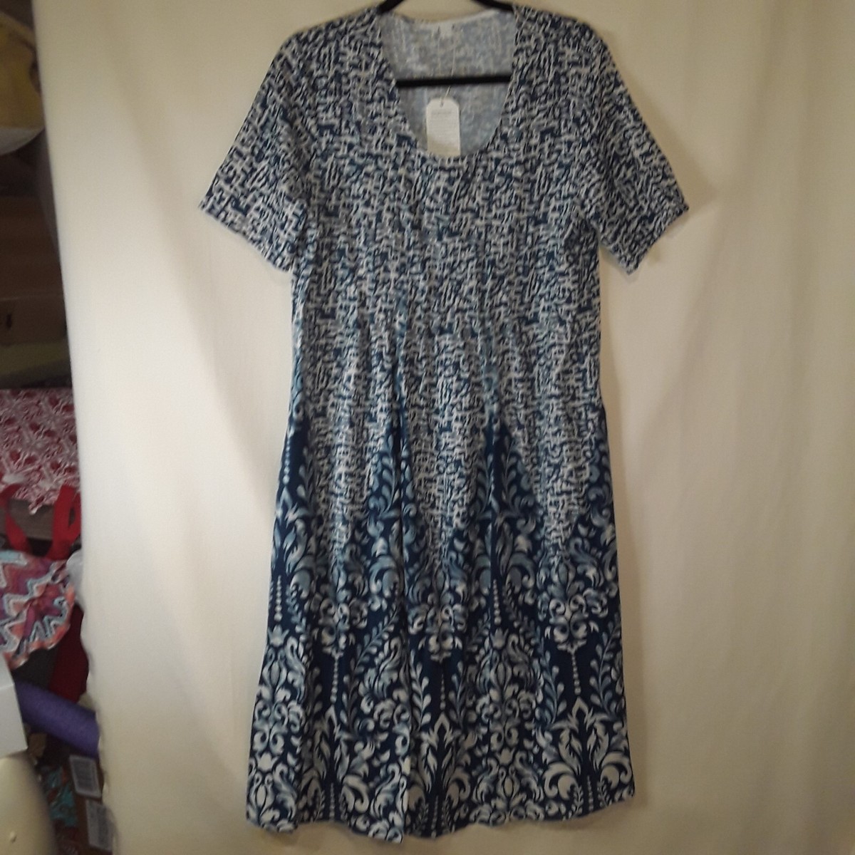 Womens Large Chinoiserie Pattern Blue and White Dress Pull-on Hidden  Pockets | eBay