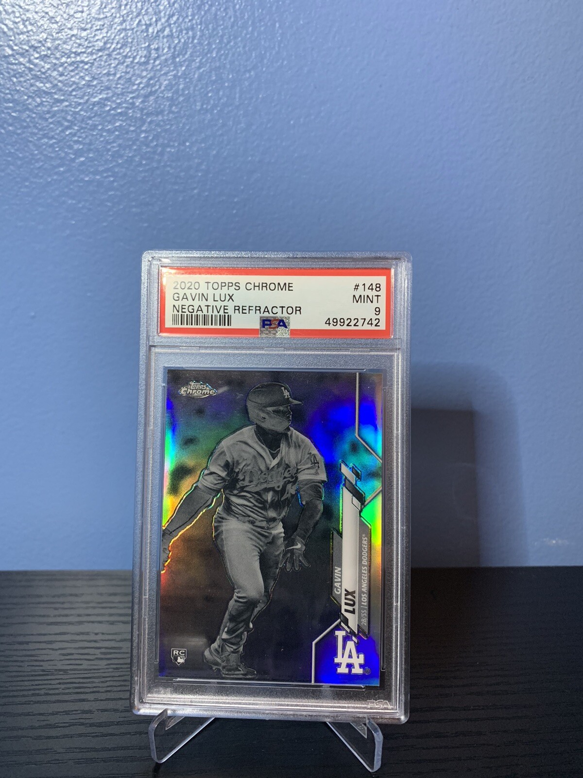GAVIN LUX 2020 TOPPS CHROME ROOKIE NEGATIVE REFRACTOR #148 PSA 9 MINT DODGERS RC