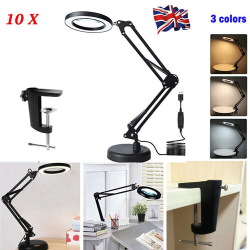 10x Desk Table Top Magnifying Glass Beauty Nail Salon Tattoo Magnifier Lamp Kit - Picture 1 of 14