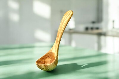 Handmade Olive Wood Soup Ladle 9.8''   Rustic Wooden Kitchen Scoop Spoon
