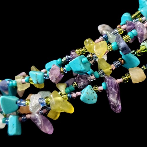 Amethyst, Citrine, And Turquoise Natural Stone Multi-Strand Necklace - Picture 5 of 15