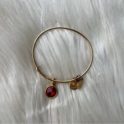 Alex and Ani Shiny Gold Light Siam July Birthstone Crystal Charm Bangle Bracelet