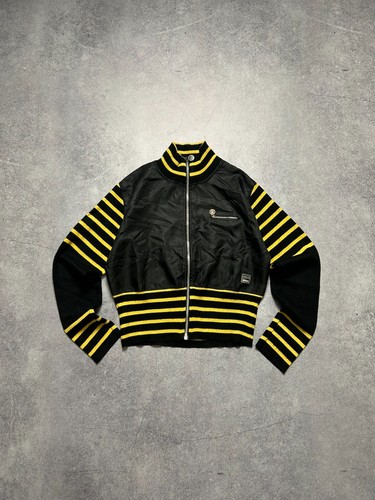 Vintage 90s Versace Jeans Couture Bee Black Yellow Cropped Jacket Women's Size L - Picture 2 of 11