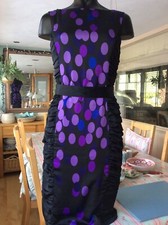 Coast Black Spotty Fitted/Ruched Side Dress Sleeveless Size 8